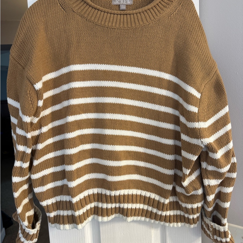 J. Crew Women's Tan and White Striped Sweater
